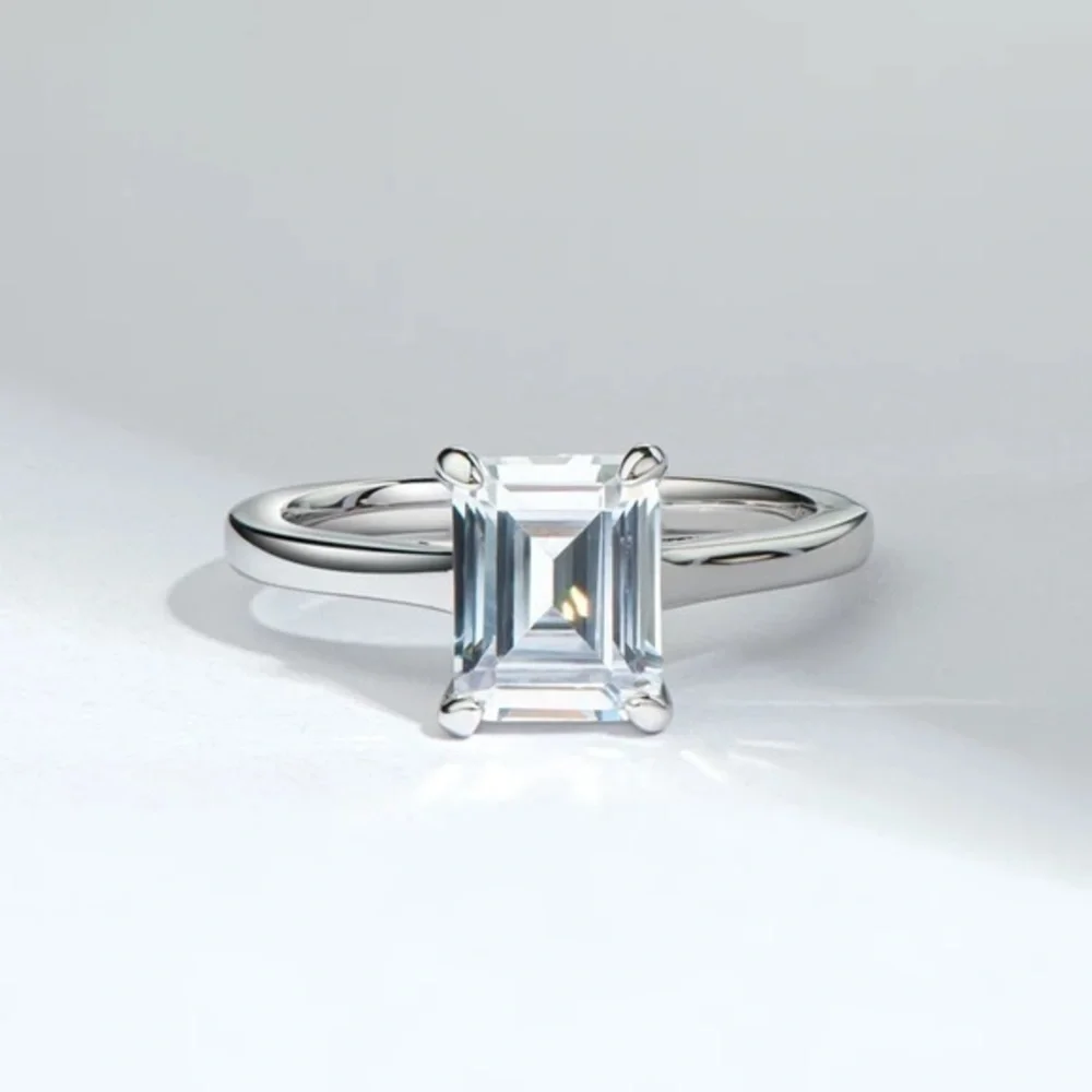 925 Sterling Silver Radiant Cut Clear Engagement Single Stone 2.5 ct CZ Ring